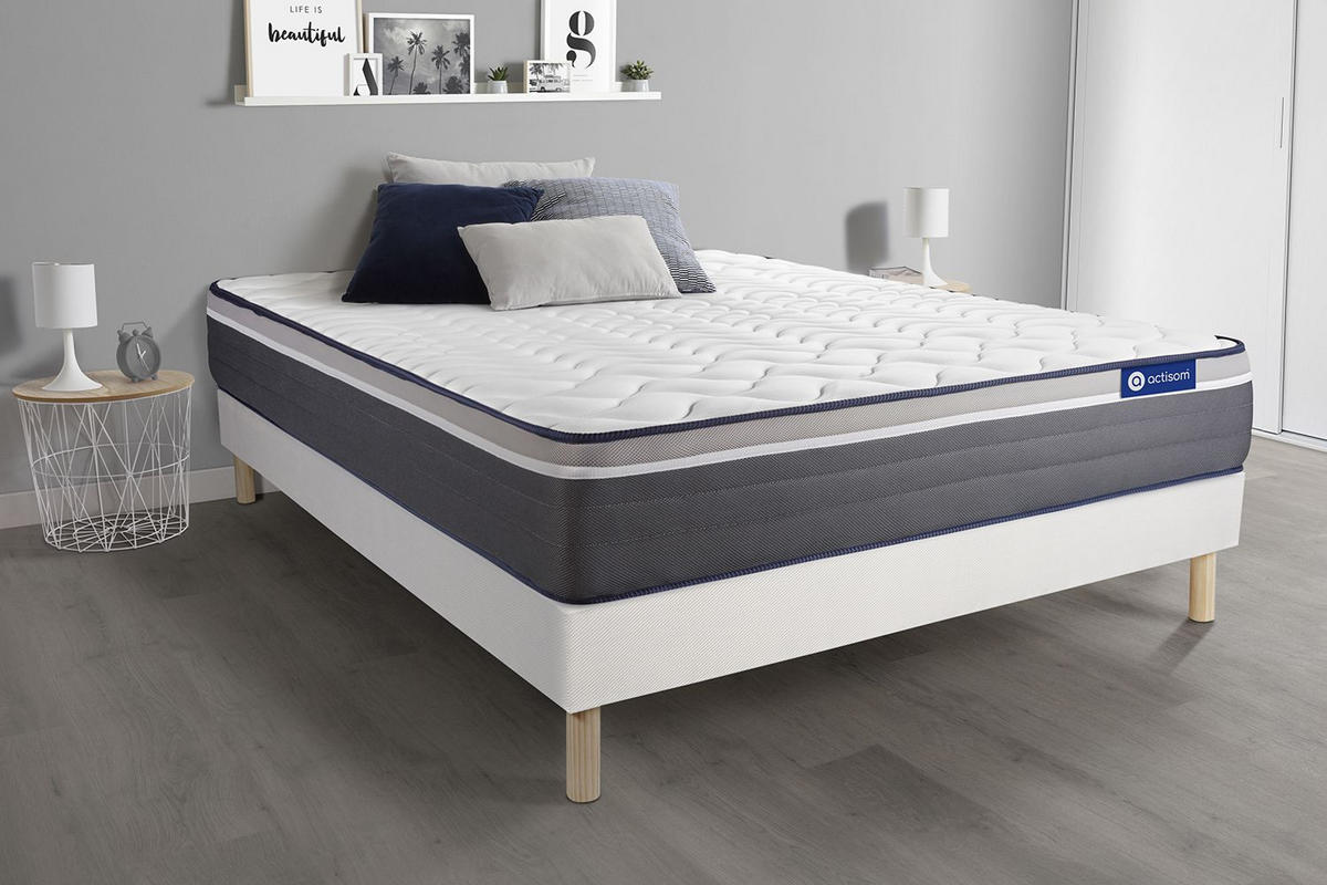 BETT Actimemo plus Memory-Schaum 180 x 220 cm h4 - Kit Bettgestell Weiß - Beige/Weiß, Holz (180/220cm) - ACTISOM