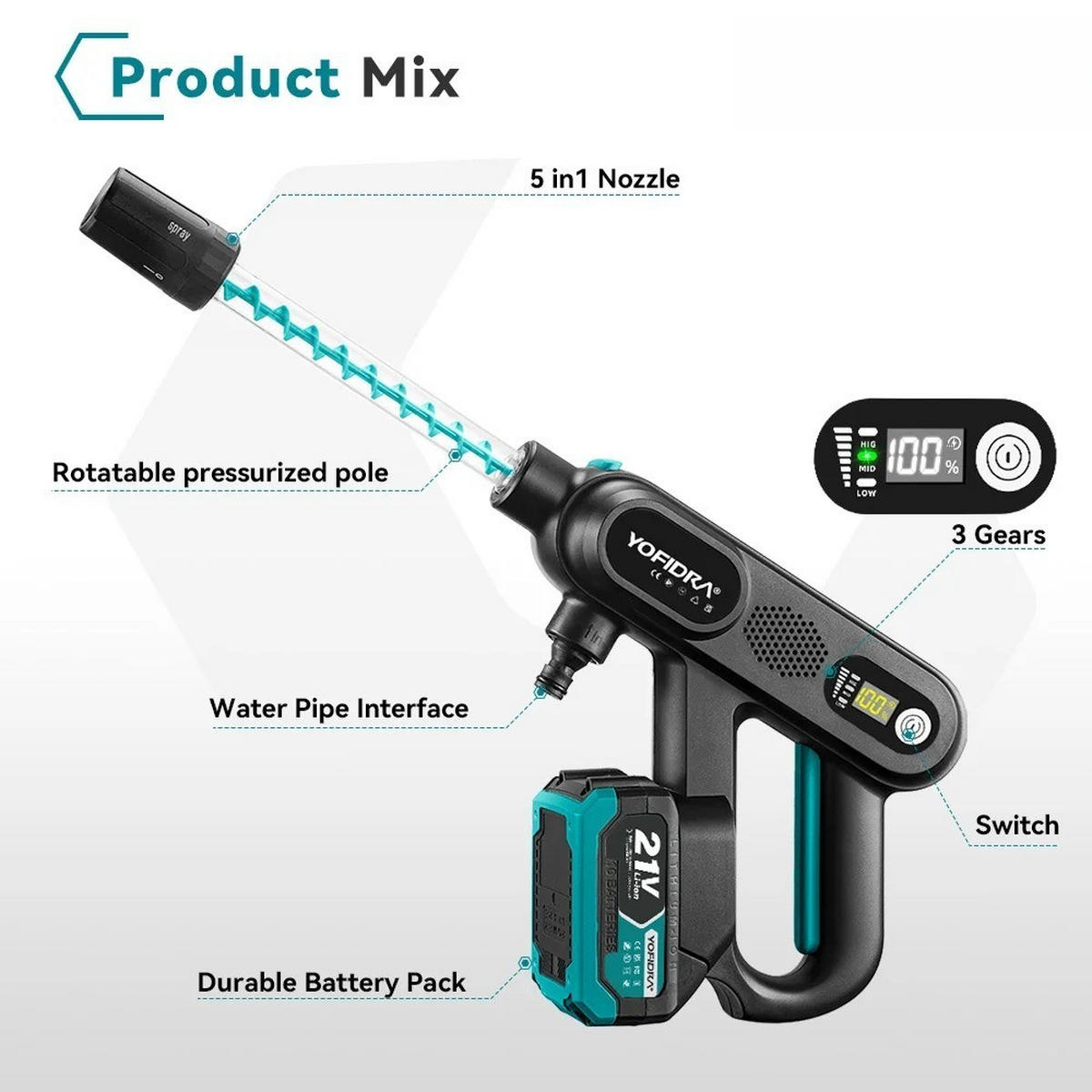 HOCHDRUCKREINIGER Bürstenlos Grün-220Bar ; Wassersprühpistole für Makita 21V Akku ; Ohne Akku - Schwarz, Kunststoff/Metall (35/20cm)