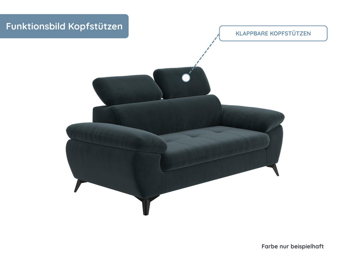 2,5-SITZER Karlstad Flachgewebe Grau verstell. Kopfstützen B 194 cm - Dunkelgrau, Kunststoff/Textil (194/84/100cm) - foamnova