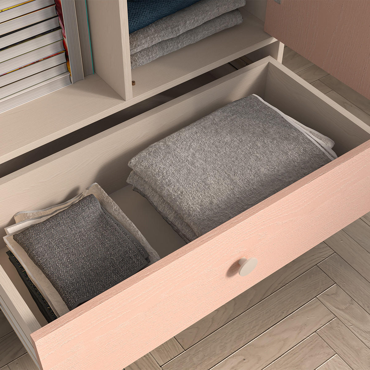 KNIHOVNA Alycia Béžová - Korálově růžová - Efekt dřeva - růžová, dřevo (80/132/40cm) - Petits-meubles