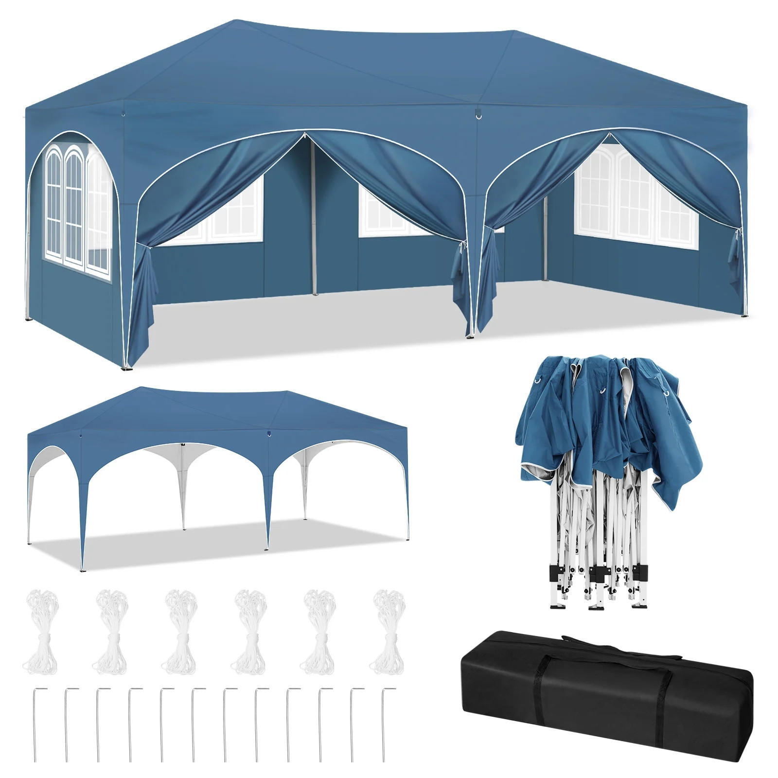 PAVILLON 3x6 m Blau mit 6 Seitenwänden - Blau, Textil/Metall (583/293cm) - Kaket