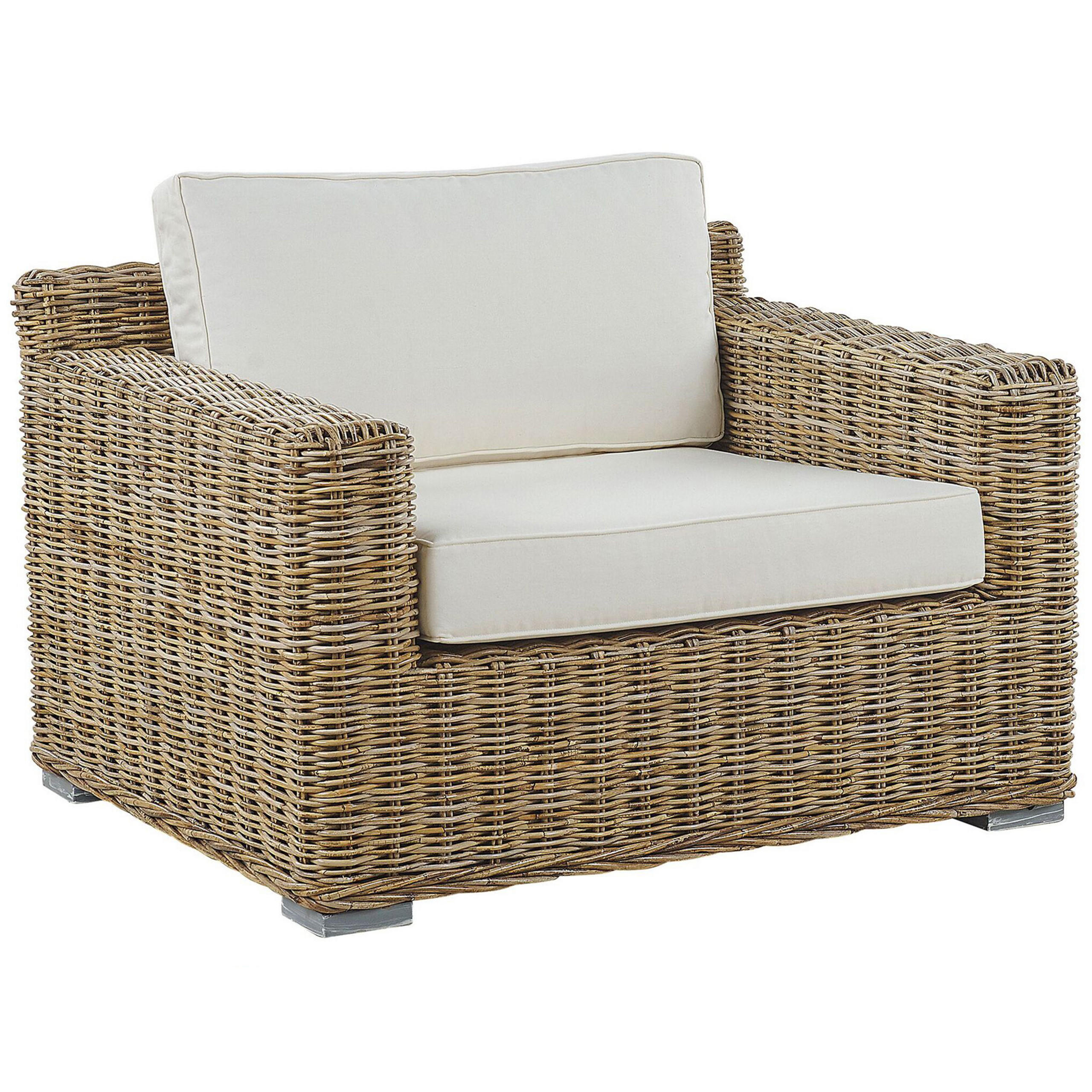 GARTENSESSEL Rattan natürlich Auflagen cremeweiß Ardea - Creme/Naturfarben, Naturmaterialien (112/70/90cm) - Beliani