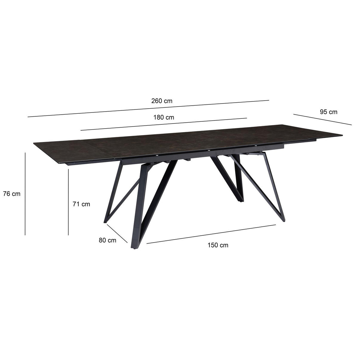 ESSTISCH Ausziehbar Keramik Glas Marmoroptik Rechteckig Groß, Schwarz 180x95x76 cm - Schwarz, Keramik/Metall (95/180/76cm) - KADIMA DESIGN