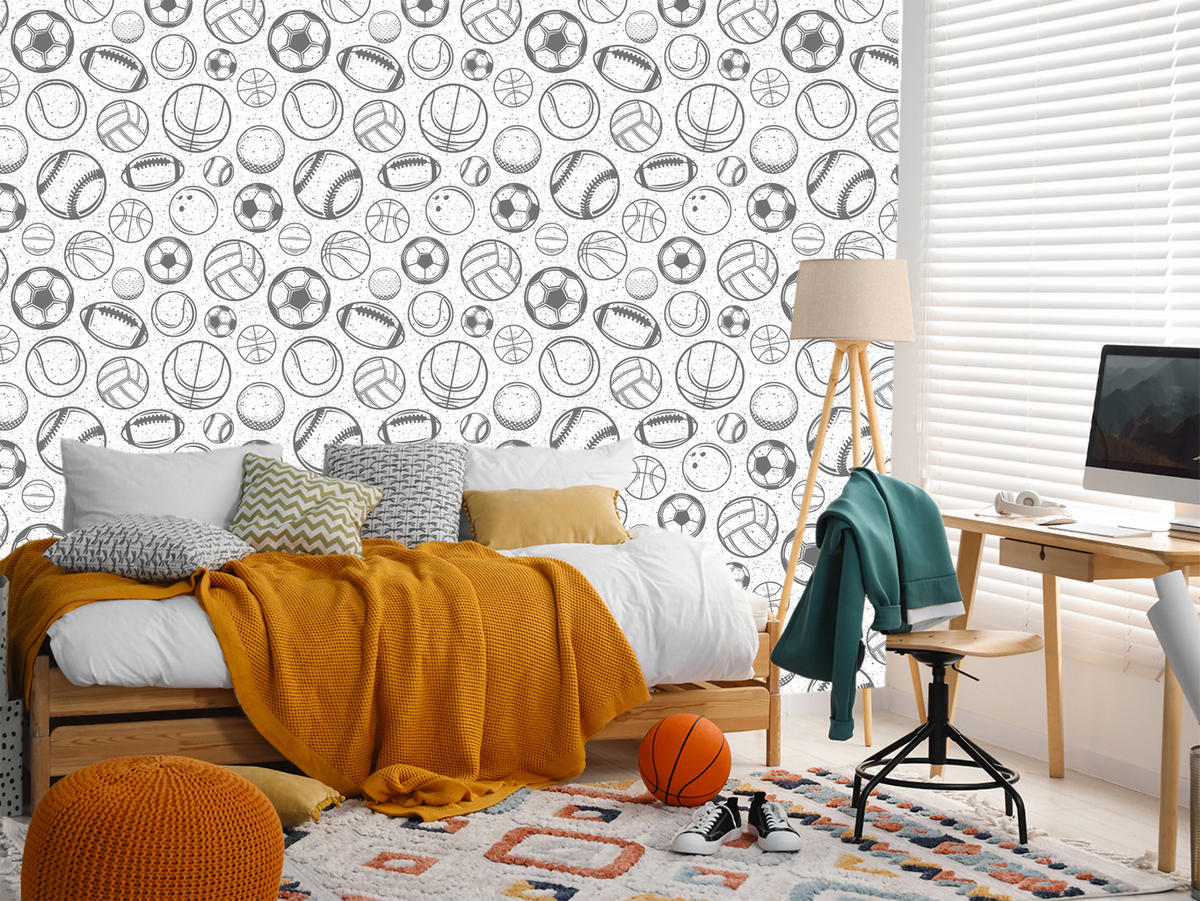 VLIESTAPETE Sportbälle – Schwarz, Weiß – 50x1000 cm - Schwarz/Weiß, Papier (50/1000cm) - Muralo