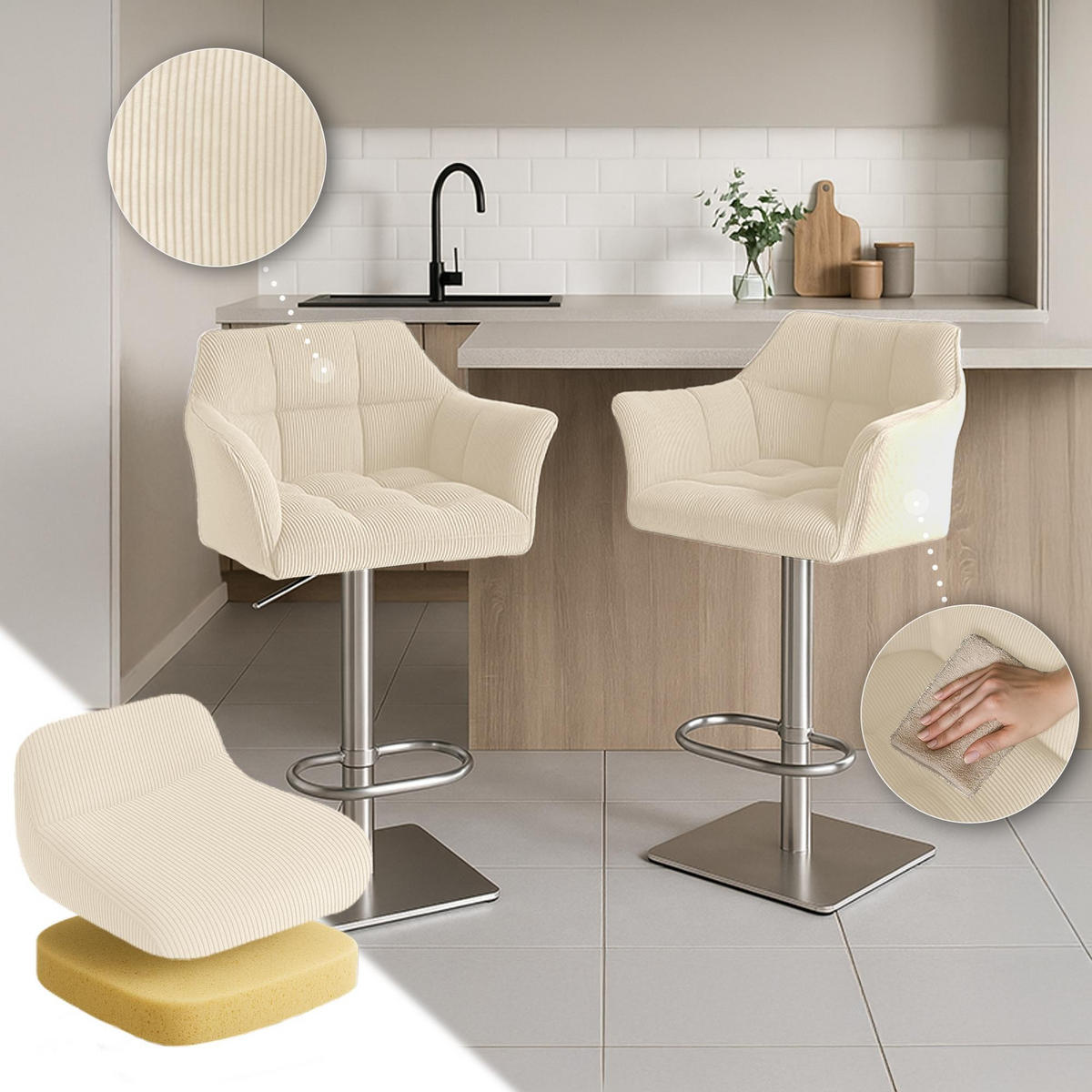 BARHOCKER Damaso 88x64x45 cm creme - Creme, Textil (64/88/45cm) - furnicato