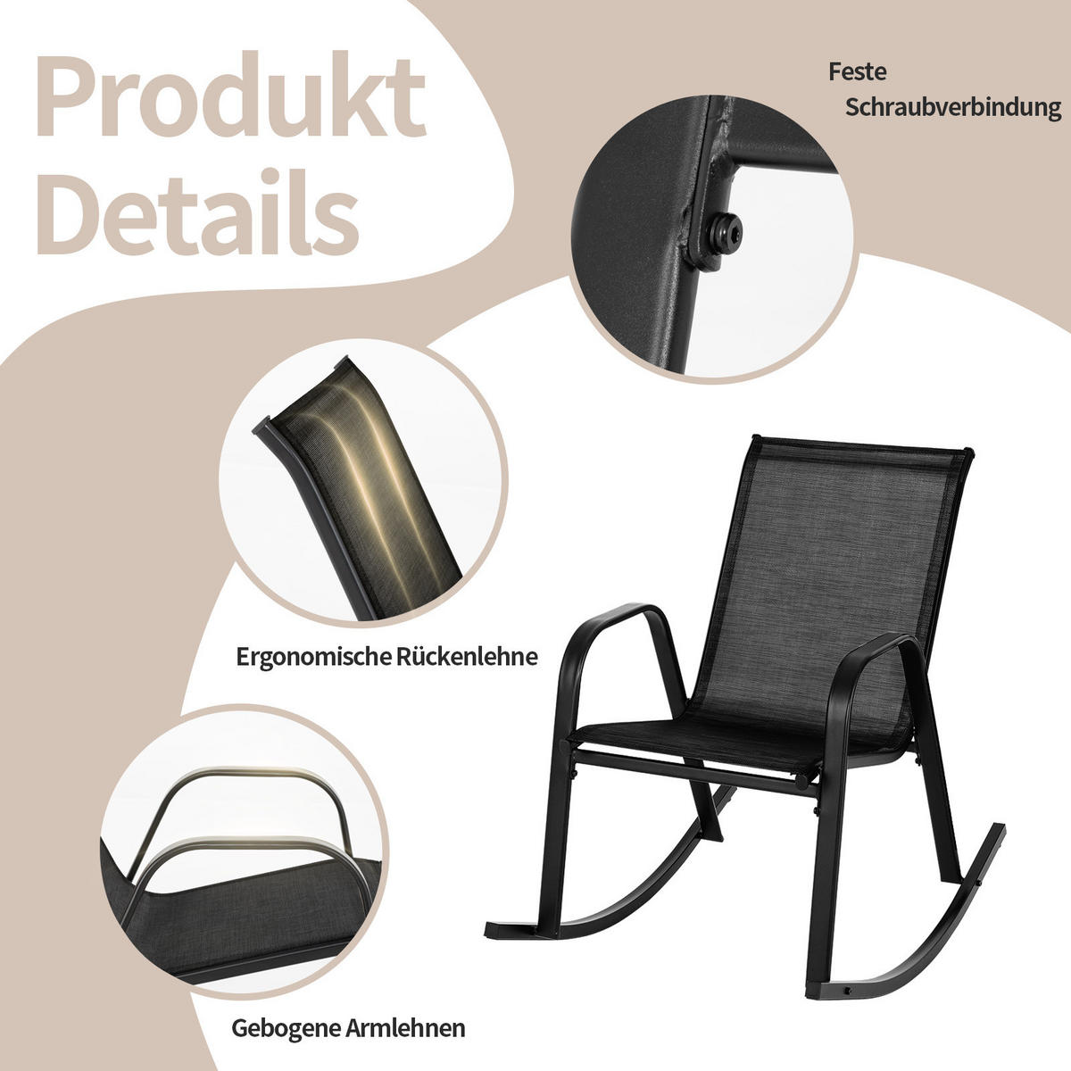 SCHAUKELSTUHL Schwarz(2er-Set) - Schwarz, Metall (62/86/91cm) - COSTWAY