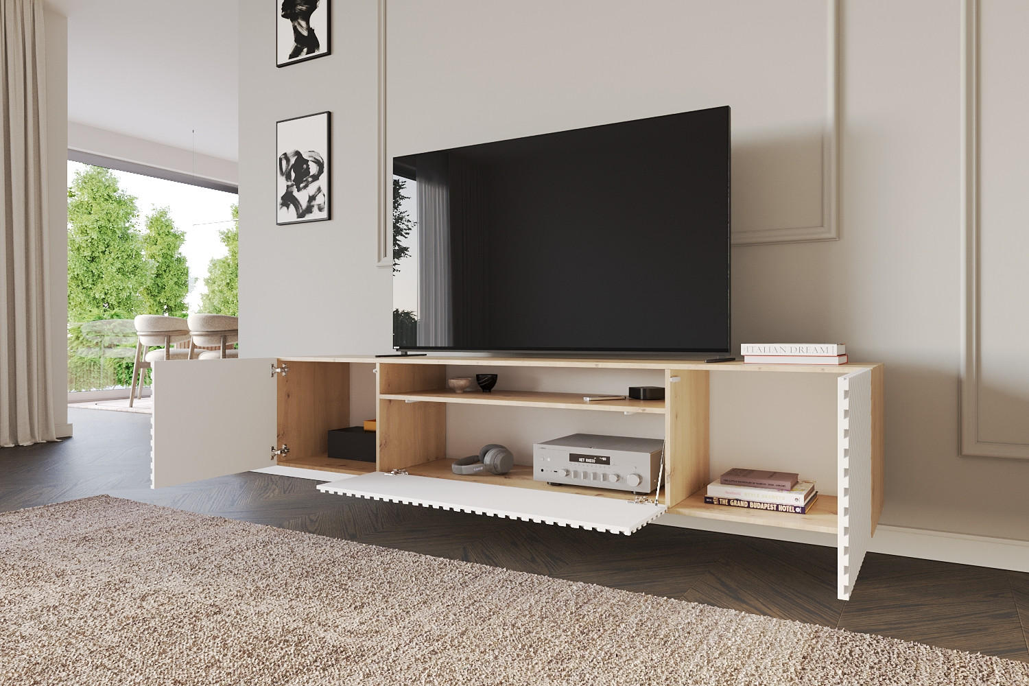 LOWBOARD ZENO-W 200x40x41 cm - Artisan / Weiß - Weiß, Holzwerkstoff (200/40/41cm) - ALTDECOR