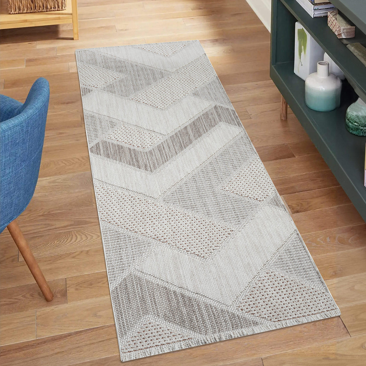 KURZFLOR-TEPPICH Lindo 8877 Grün 80x300 cm - Creme, Textil (80/300cm) - carpet city