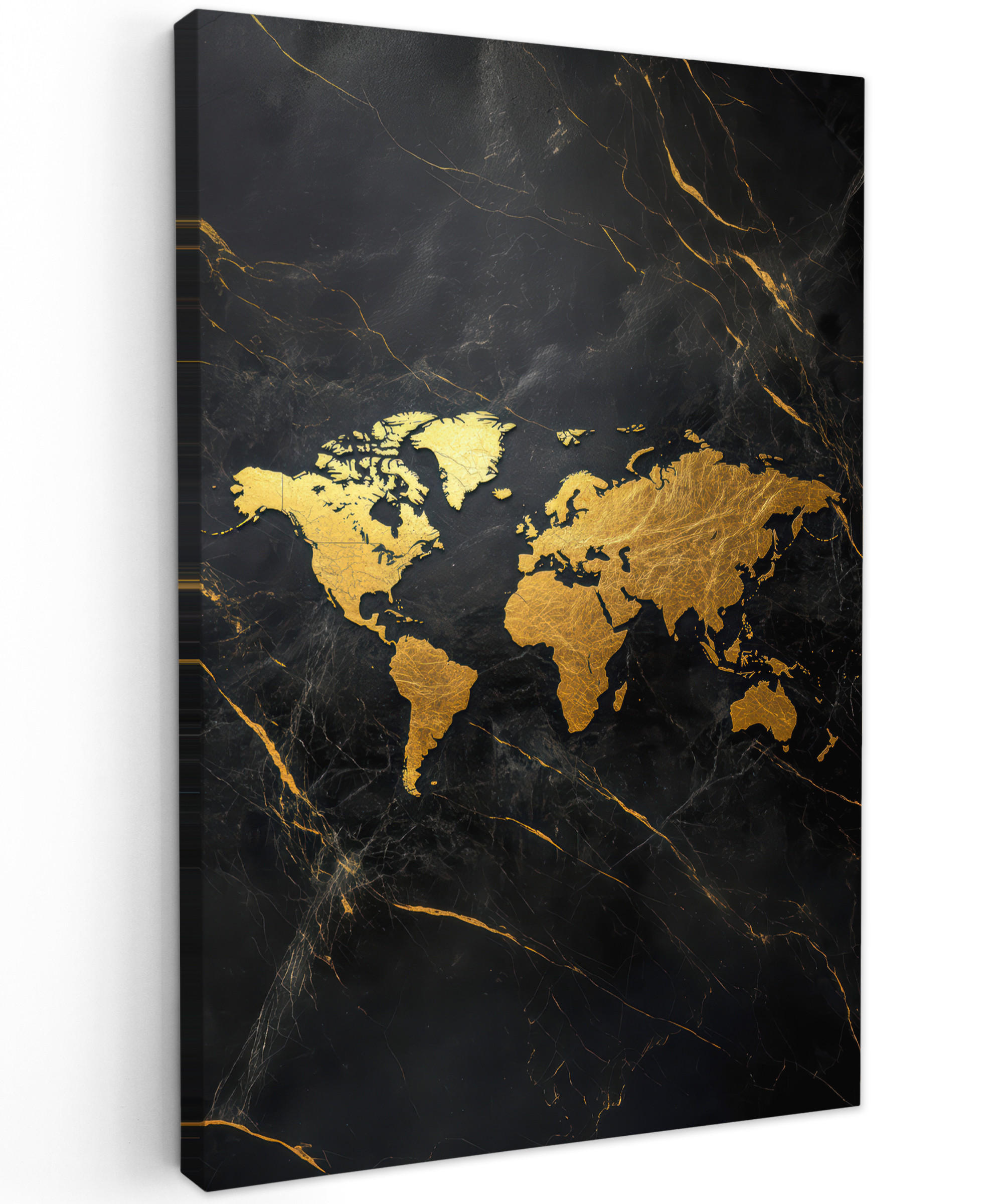 LEINWANDBILD Weltkarte - Gold - Marmor 90x140 cm - Goldfarben, Textil (90/140cm) - MuchoWow