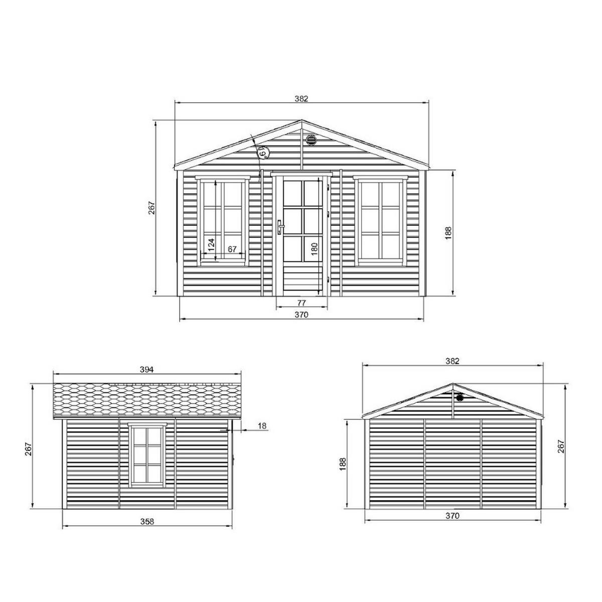 GARTENHAUS HOLZ M735 370 x 360 cm - Naturfarben, Holz (382/267/394cm) - Timbela