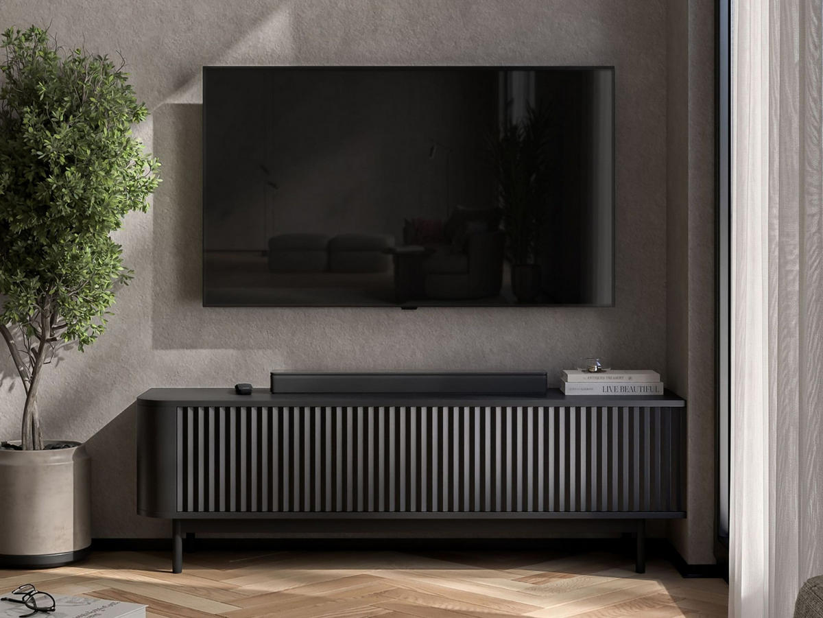 TV komoda Aurora matná čierna 140 cm s kovovým rámom - čierna, kov/kompozitné drevo (140/44/35cm) - Meble Lindner