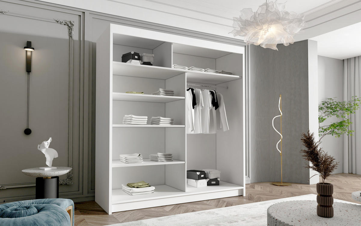SCHWEBETÜRENSCHRANK Harry IV - 180 cm - Schwarz/Weiß, Holzwerkstoff/Metall (180/215/58cm) - Sofnet