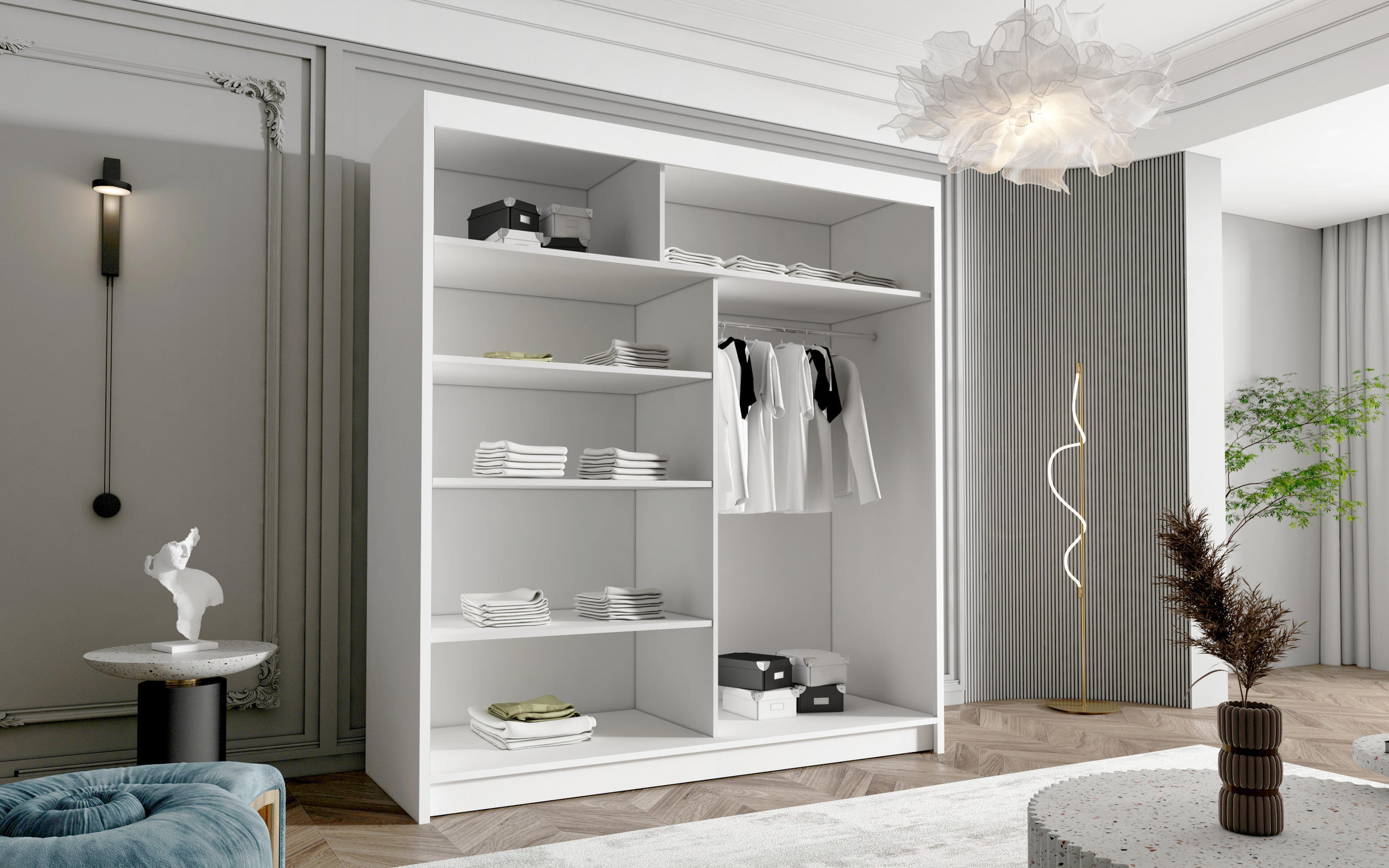 Thumbnail - Sofnet Schwebetürenschrank, Weiß, Holzwerkstoff, Rechteckig, 180x215x58 cm, Schlafzimmer, Kleiderschränke, Schwebetürens...