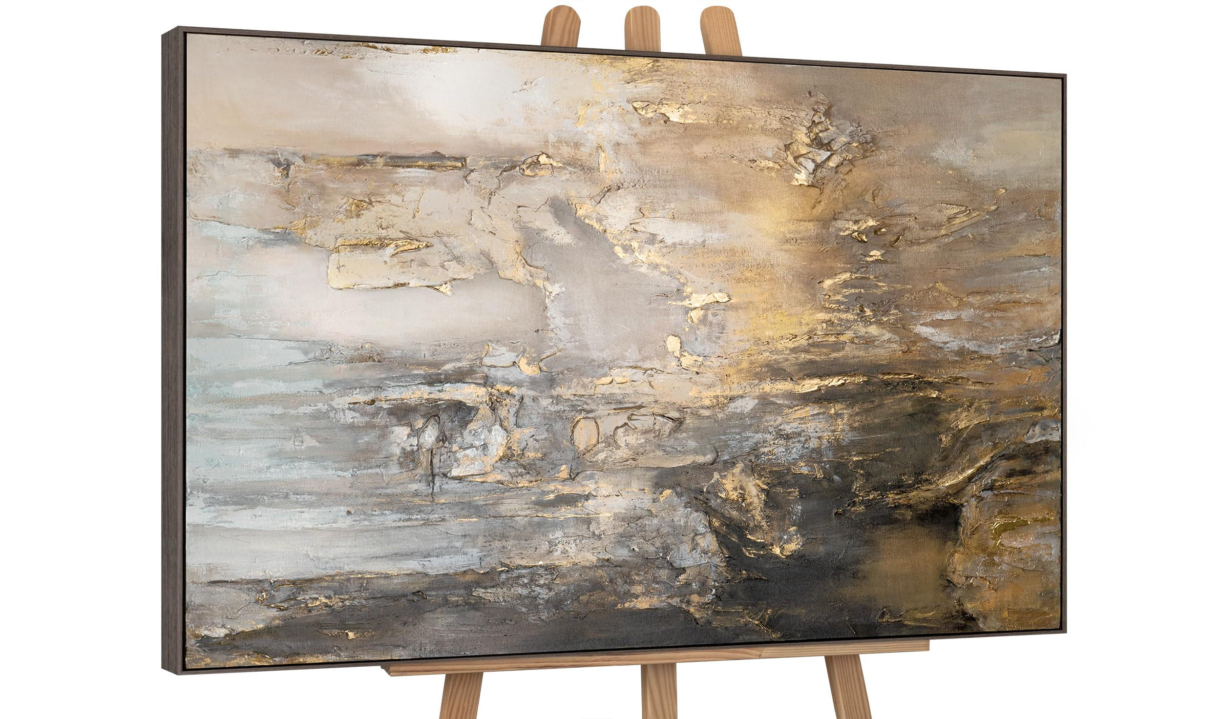 GEMÄLDE Goldene Horizonte II Schattenfugenrahmen Grau 140x100 cm - Grau, Holz (140/100cm) - YS-art gallery