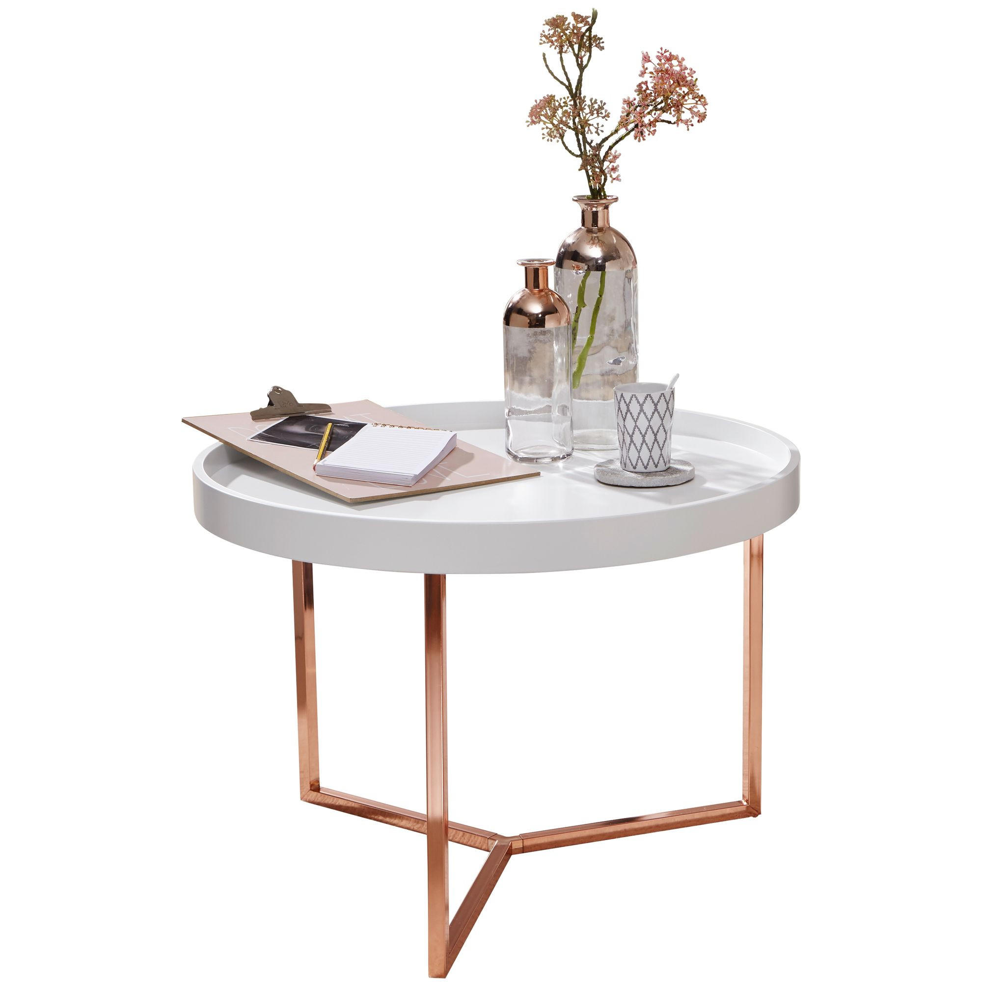 COUCHTISCH rund HEW Tulpenholz - Weiß, Holz (58.5/58.5/42cm) - tinkaro
