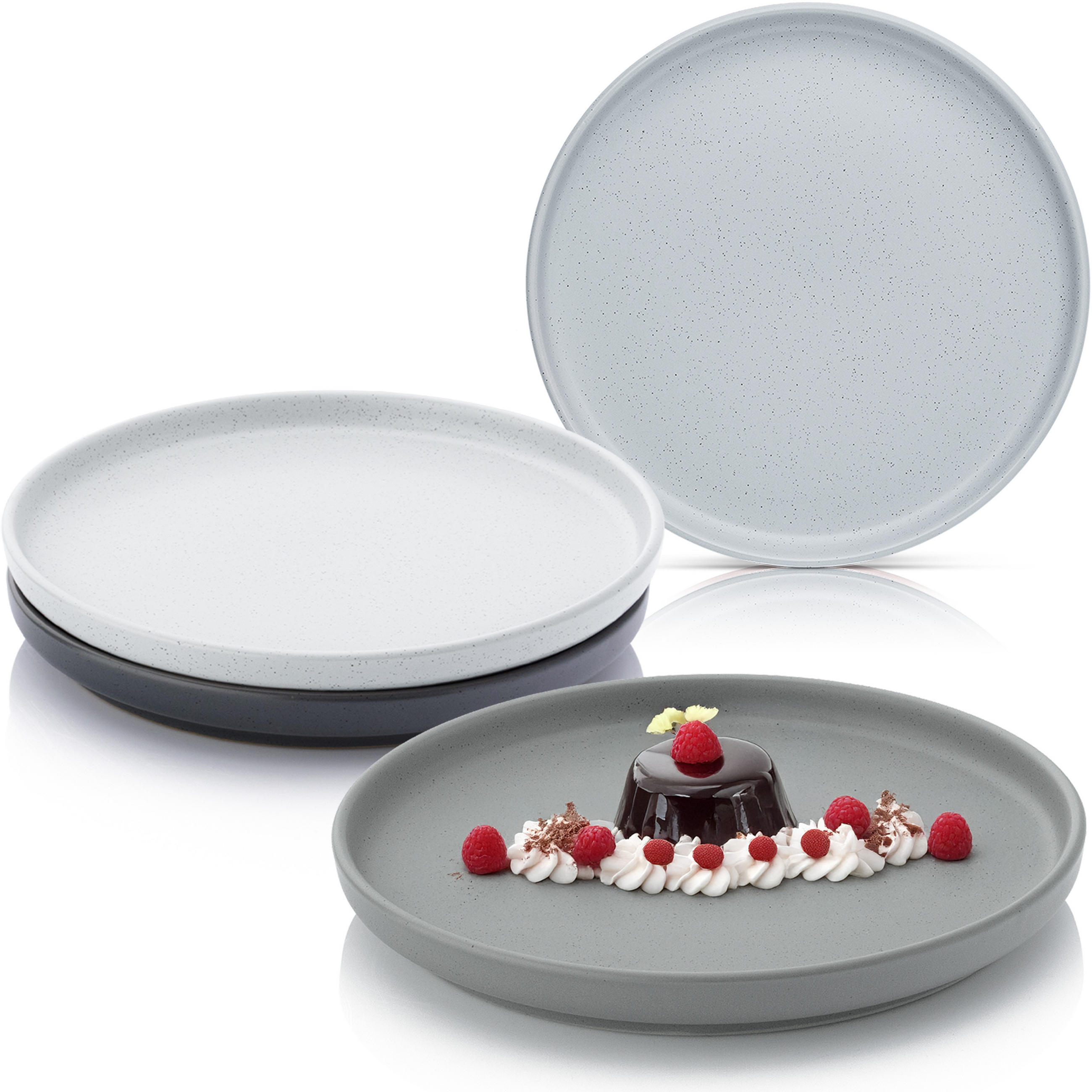 DESSERTTELLER LEEDS - 4 teilig aus Steingut - Grau, Stein (20.5cm) - Sänger