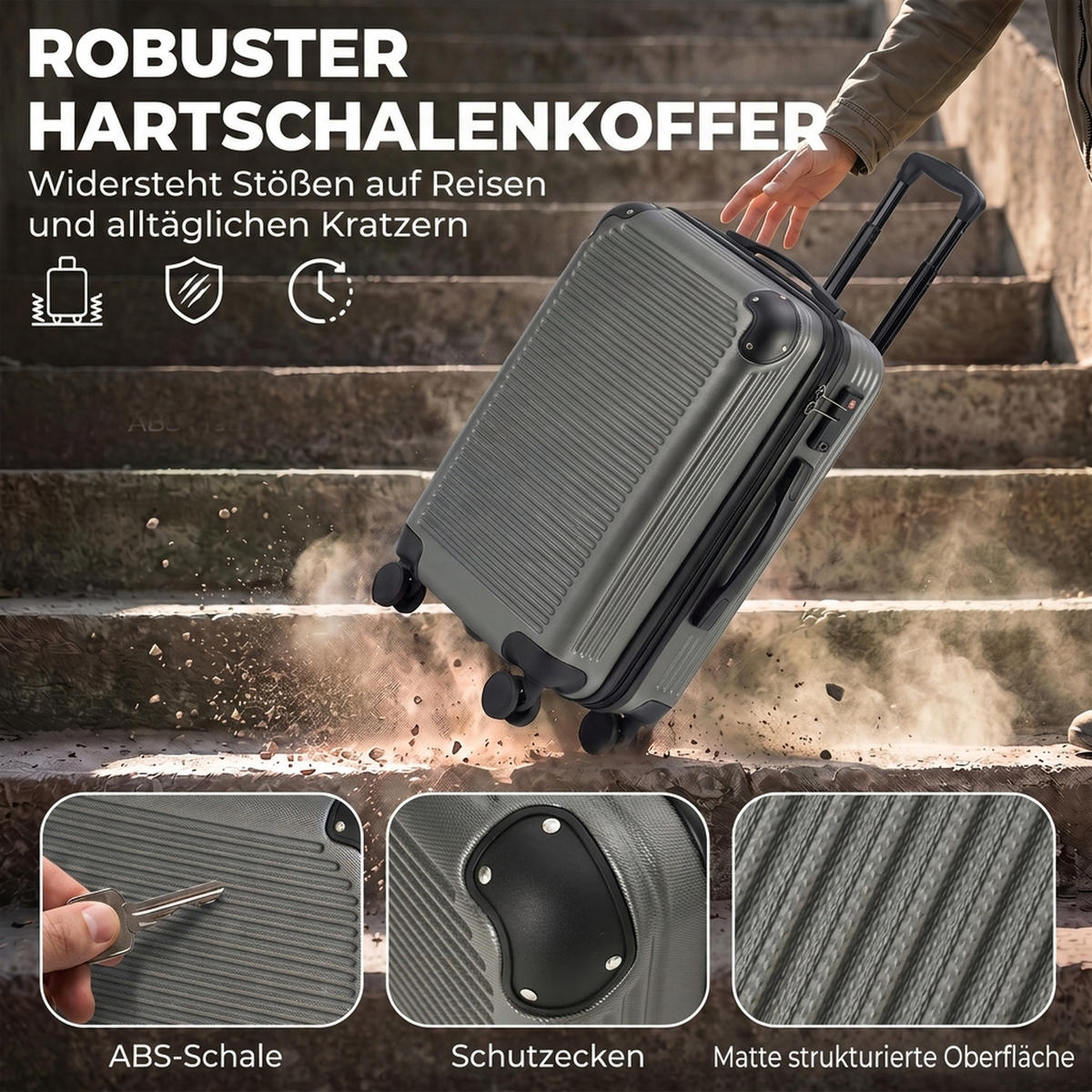 KOFFER ABS Dunkelgrau - Dunkelgrau, Kunststoff (36/56/24cm) - HOMCOM