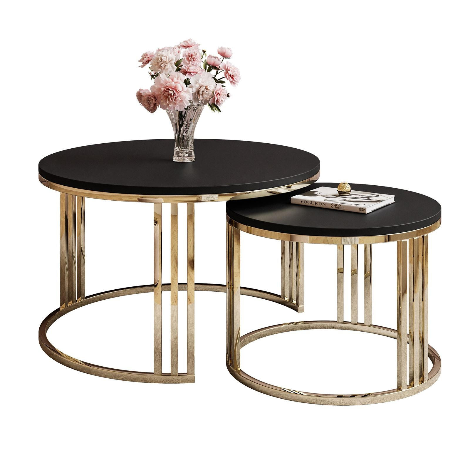 COUCHTISCH 2 in 1 LORI verchromt gold schwarz matt - Goldfarben, Holzwerkstoff (70/70/49cm) - Lookway