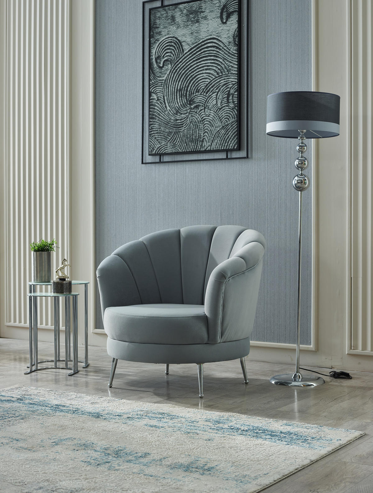 SITZGARNITUR Bloom Hellgrau Stellvariante:3+1+1 - Grau, Holz (235/85/90cm) - Villa Möbel