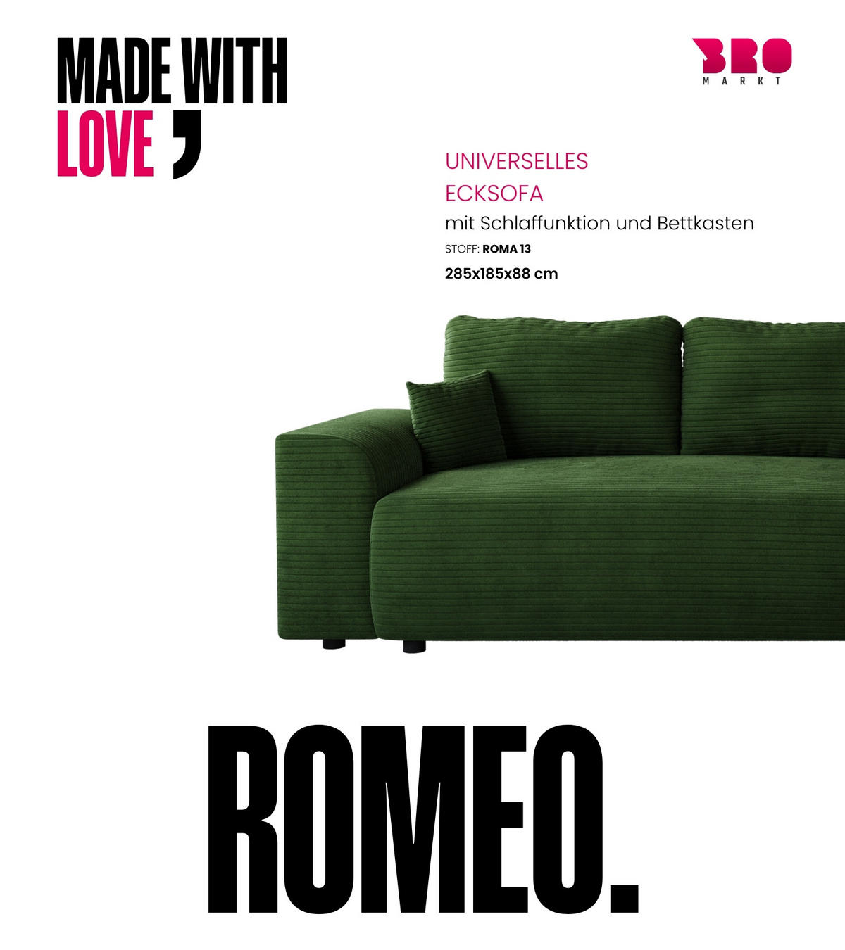 ECKSOFA Romeo mit Schlaffunktion Grün - Grün, Textil (285/185cm) - Bromarkt