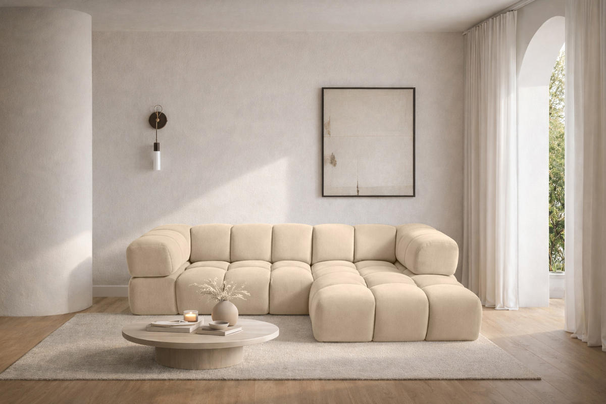 ECKSOFA L-Form Averro, stoff Bluvel, Creme, Rechts - Creme, Holz (280/150cm) - Kaiser Möbel