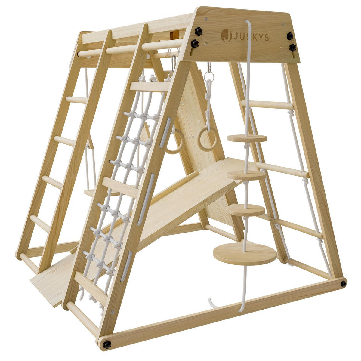 KLETTERGERÜST MAXI für Kinder mit Rutsche - Naturfarben, Holz (119/124cm) - Juskys
