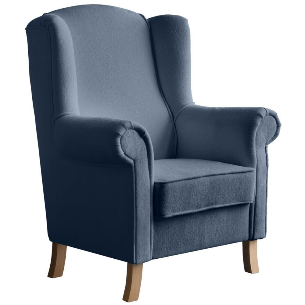 Beautysofa KŘESLO UŠÁK Leonardo tmavě modré, bouclé látka