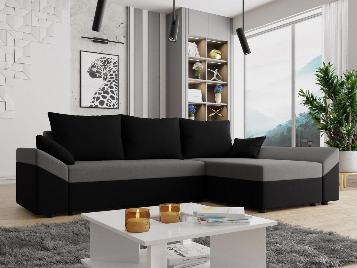 ECKSOFA Dante L - Schwarz/Grau, Holz/Kunststoff (240/140cm) - MIRJAN24