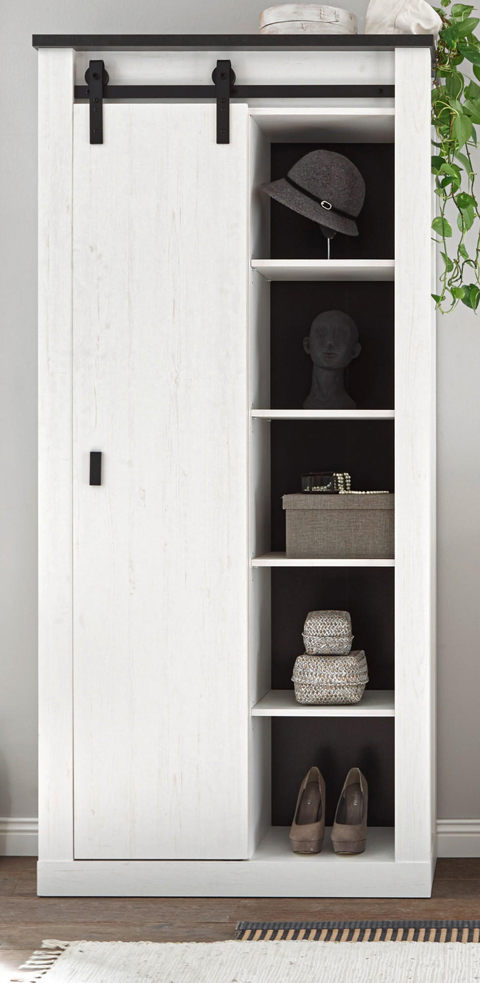 SCHUHSCHRANK weiß Pinie, Landhaus, Flurschrank mit Schiebetür - Anthrazit/Weiß, Holzwerkstoff/Metall (93/201/38cm) - Furn.Design