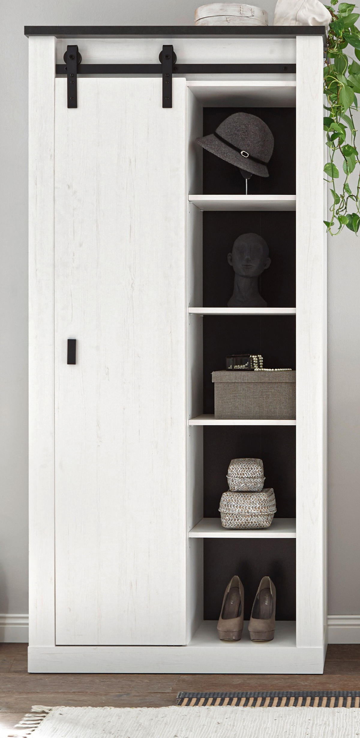 AKTENSCHRANK weiß Pinie, anthrazit Landhaus, Regalschrank mit viel Stauraum - Anthrazit/Weiß, Holzwerkstoff/Metall (93/201/38cm) - Furn.Design