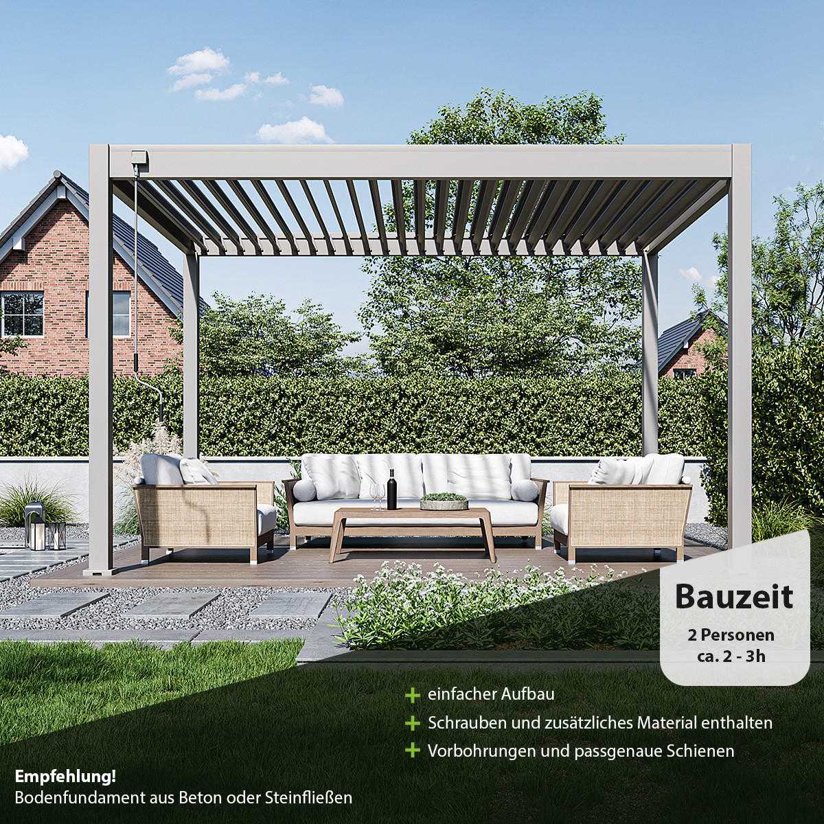 PERGOLA Classic Pavillon Terrassenüberdachung Aluminium 3 x 4 m Ivory Sand - Beige, Metall (300/255/400cm) - WEIDE
