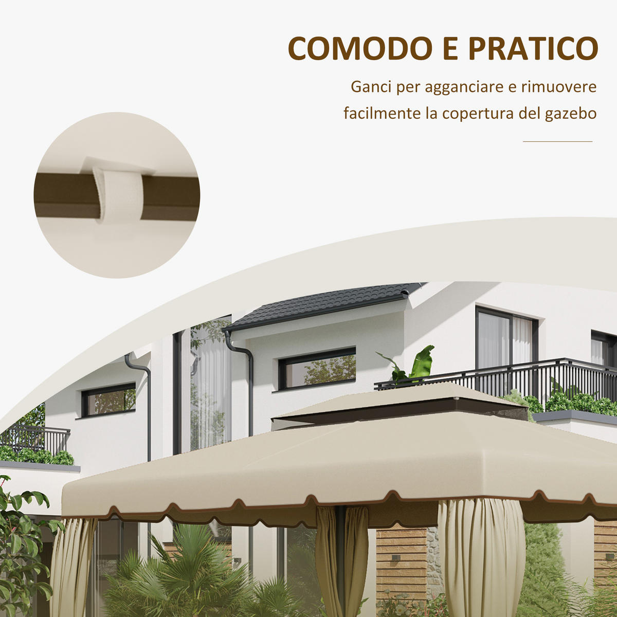 ERSATZDACH, 3x4 m für Gartenpavillon, beige, 2-stufiges Polyesterdach - Multicolor, Textil (400/300cm) - FORIOUS