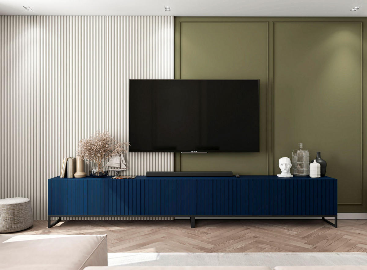 TV-SCHRANK Elpis Marineblau Matt mit Metallrahmen Glamour 150 cm - Blau/Schwarz, Holzwerkstoff/Metall (150/51.5/36.5cm) - Meble Lindner