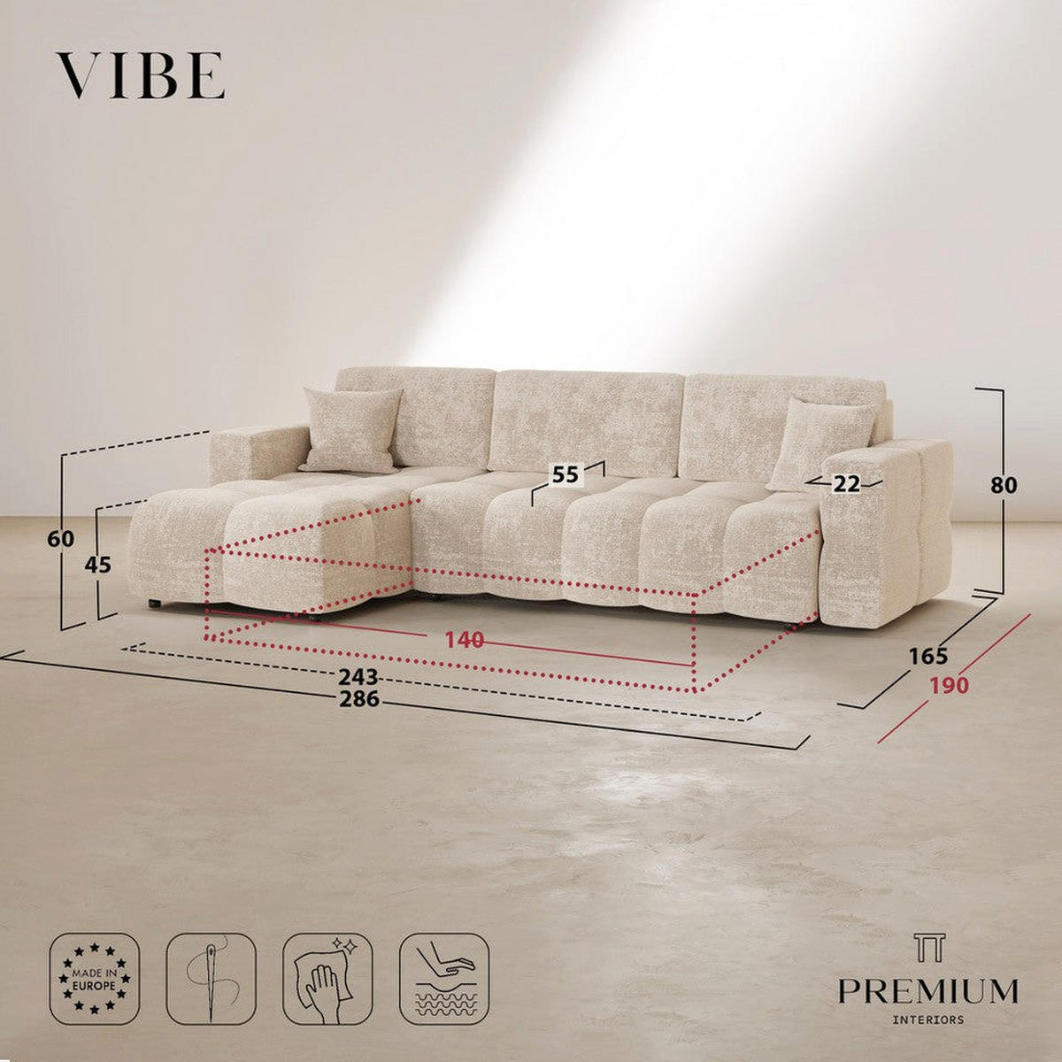 SCHLAFSOFA Express VIBE Geprägter Samt Taupe 286cm - Taupe, Textil (286/165cm) - Premium Interiors