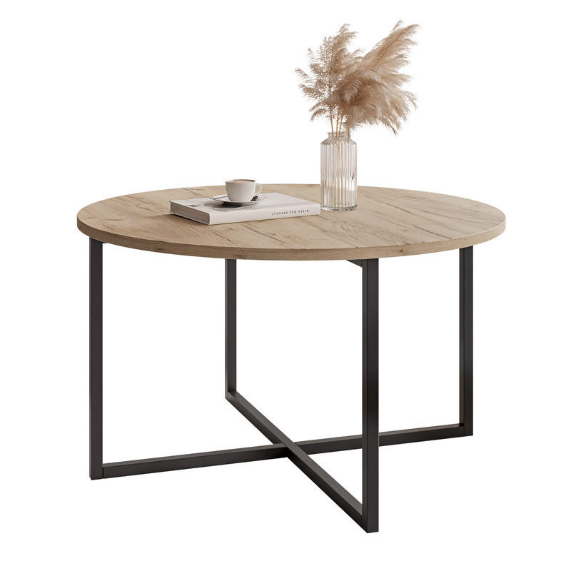 COUCHTISCH BESARO 75/47 cm runden, Schwarz / Goldeiche - Eichefarben/Schwarz, Metall (75/75/47cm) - Idohome