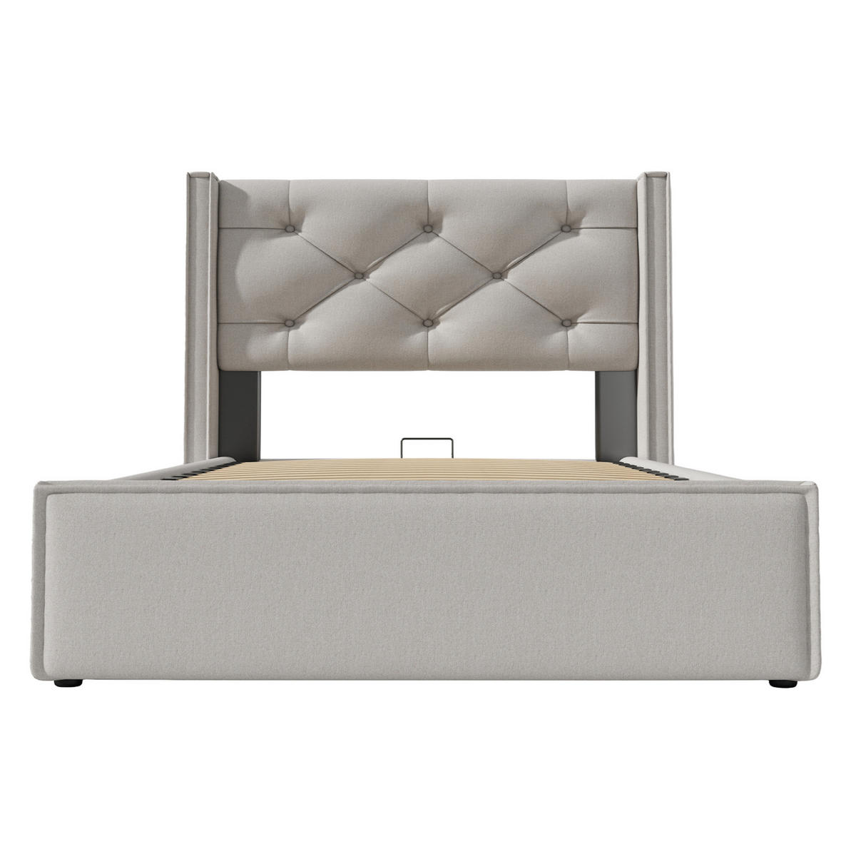 POLSTERBETT 90/200 cm Hellgrau aus Baumwolle mit Bettkasten - Hellgrau, Textil (90/200cm) - OKMYHOME