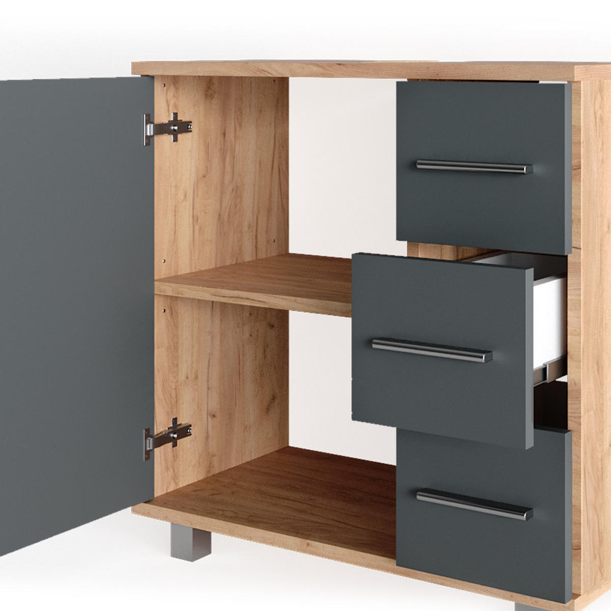 WASCHBECKENUNTERSCHRANK Ilias Goldkraft Eiche 60 x 60 cm - Eiche Wotan, Holzwerkstoff (60/60.8/33cm) - Vicco