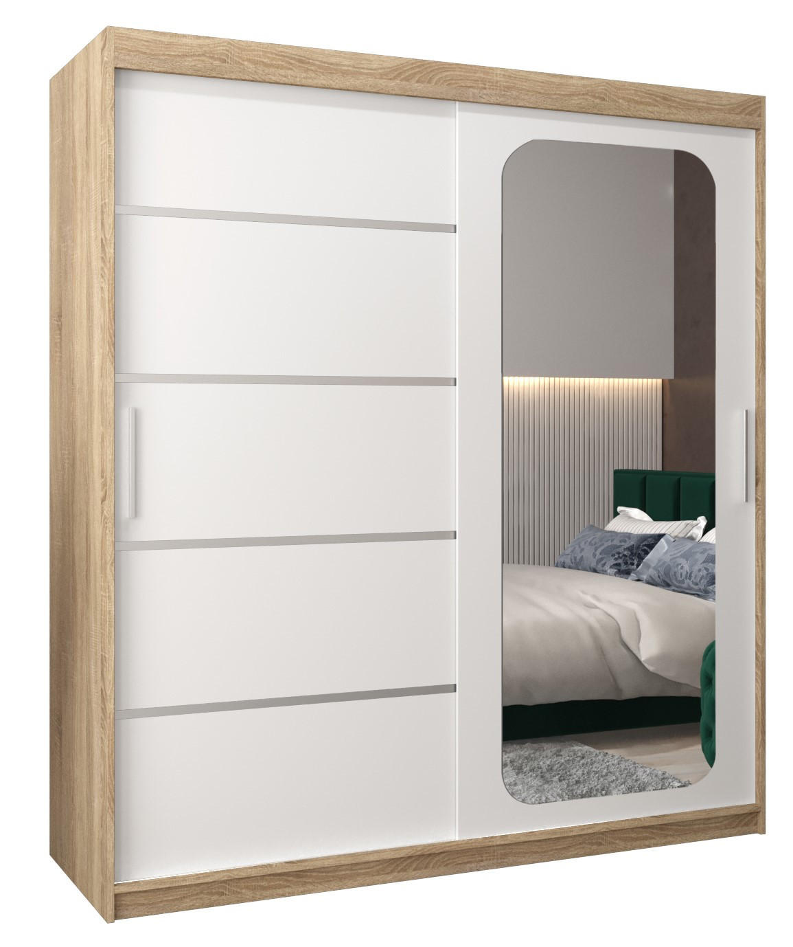 SCHWEBETÜRENSCHRANK 200/180/62 2-türig - Silberfarben/Weiß, Holz/Kunststoff (180/200/62cm) - Abiks Möbel
