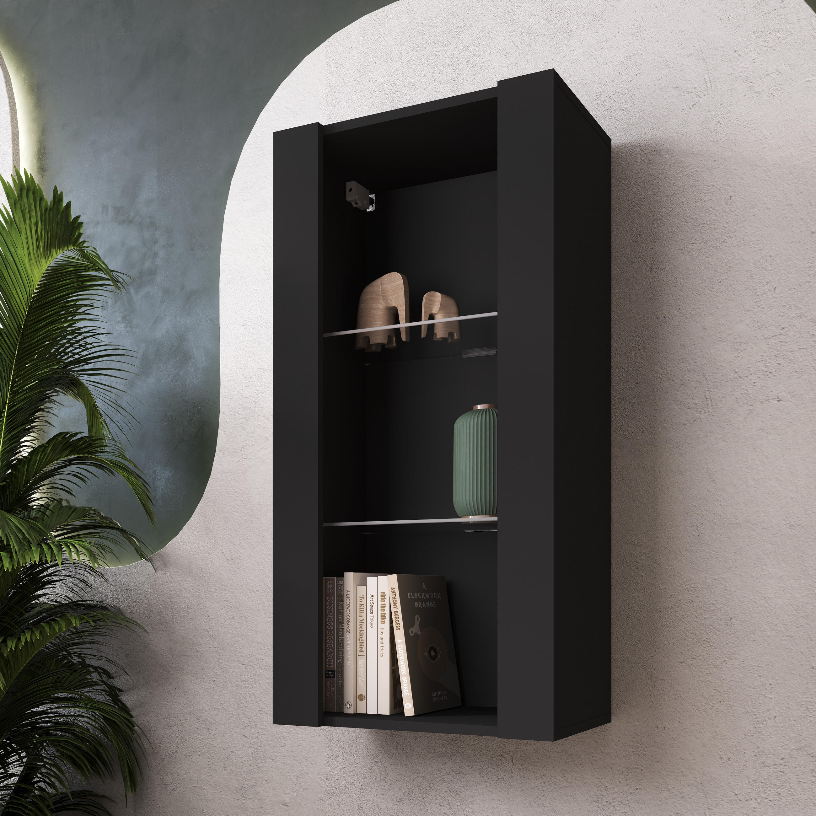 HÄNGEVITRINE TIVOLI Vertical 100, Schwarz - Schwarz, Glas/Holzwerkstoff (50/100/29.5cm) - Komodee