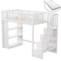 HOCHBETT 90/200 cm mit Stauraumtreppe in Weiß aus Kiefernholz mit Matratze - Weiß, Holzwerkstoff (90/200cm) - OKWISH