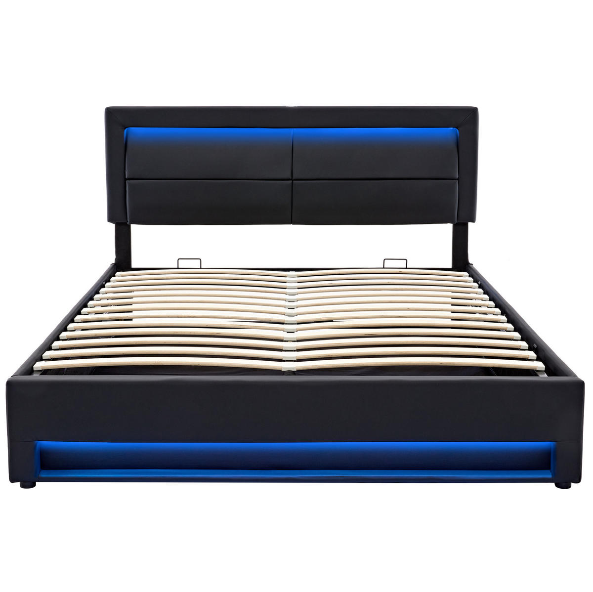 POLSTERBETT aus Kunstleder 140x200 cm in Schwarz mit LED & USB-Ladestation - Schwarz, Leder (140/200cm) - Modfu