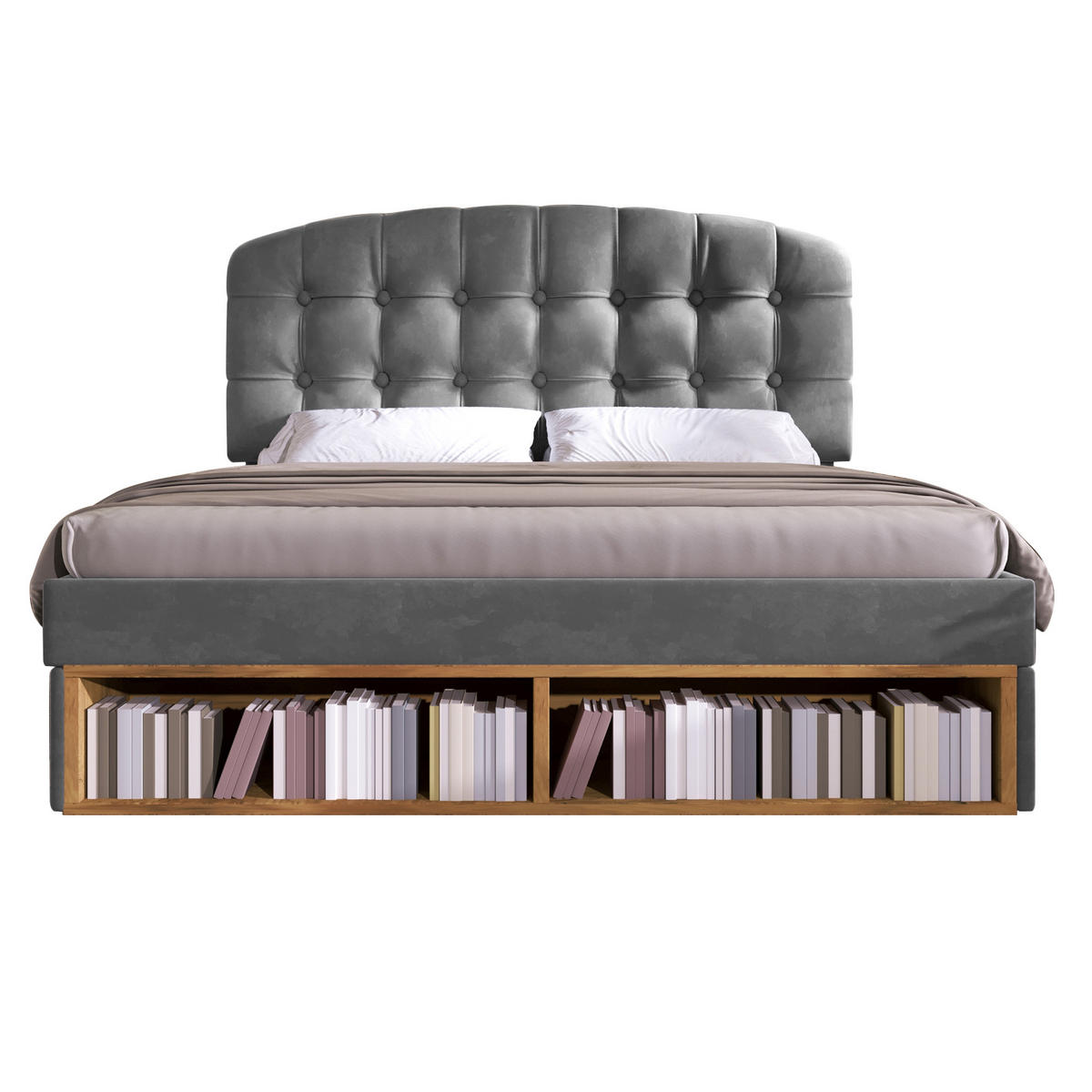 POLSTERBETT 140/190 cm DE-00608, in Beige, 2 Schubladen - Grau, Holz (140/190cm) - ComfortXL