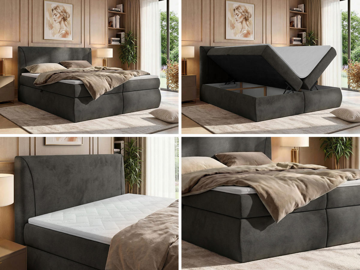 POSTEL BOXSPRING TARENZA 140/200 - Tmavě šedá Samet - Topper T25 - H3 - černá/tmavě šedá, textil/plast (140/200cm) - MKS
