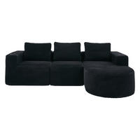 ECKSOFA 258/171/62.5 cm Schwarz mit 3 Kissen und 2 Getränkehalter - Schwarz, Textil (265/176cm) - Oxeza