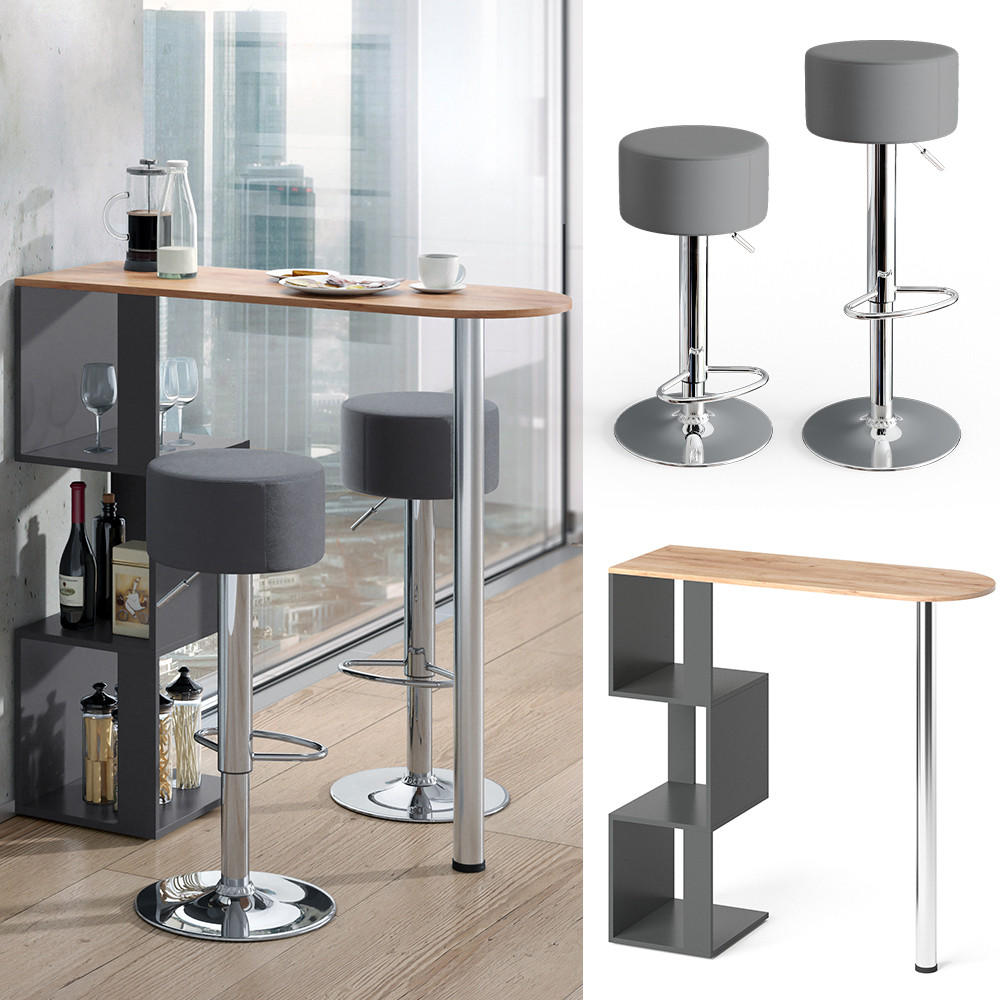 BARTISCH-SET Vincent Goldkraft Eiche 113 x 39.8 cm mit 2 Barhockern - Eiche Wotan, Holzwerkstoff (113/111.8/39.8cm) - Vicco