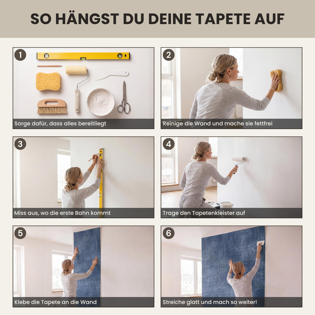 TAPETE - Leinen - Textur - Muster - Denim - Rustikal - 400x260 cm - Blau, Papier (400/260cm) - OnlyWow