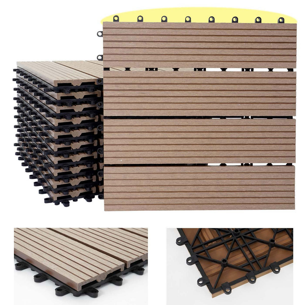 WPC BODENFLIESE 11x 30x30cm Basis Teak linear - Teakfarben, Kunststoff (30/30/2cm) - BERLINLODGE