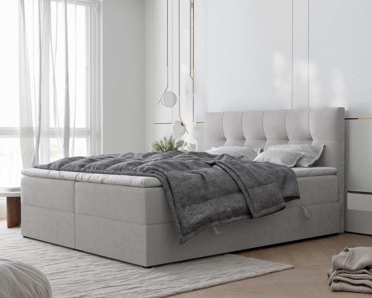 BOXBETT RENZO 140/200 cm mit Matratze und Topper, Grau - Grau, Holzwerkstoff/Textil (140/200cm) - Idohome