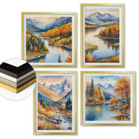 WANDBILDER 4er Set - 50x50 cm & 40x60 cm Goldrahmen - Bergblick, Fluss, Herbst - Goldfarben, Kunststoff (50/50cm) - ArtPrintCave