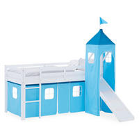HOCHBETT 90/200 cm in weiß Rutsche Turm Bettvorhang Blau - Blau/Weiß, Holz/Textil (90/200cm) - Homestyle4u